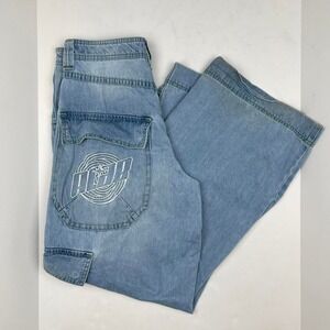 Y2K Embroidered Baggy Skate Jeans Blue A.LAB Wide Leg Men's 32 Grunge Streetwear